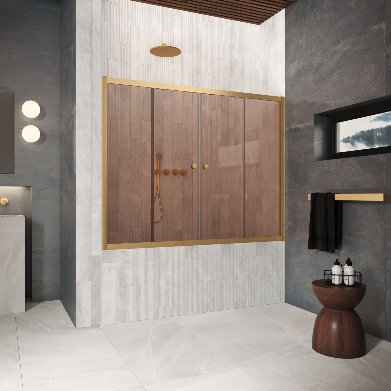 Шторка на ванну Vegas Glass  Z2V Protec 175 03 05, профиль золото матовое, стекло бронза