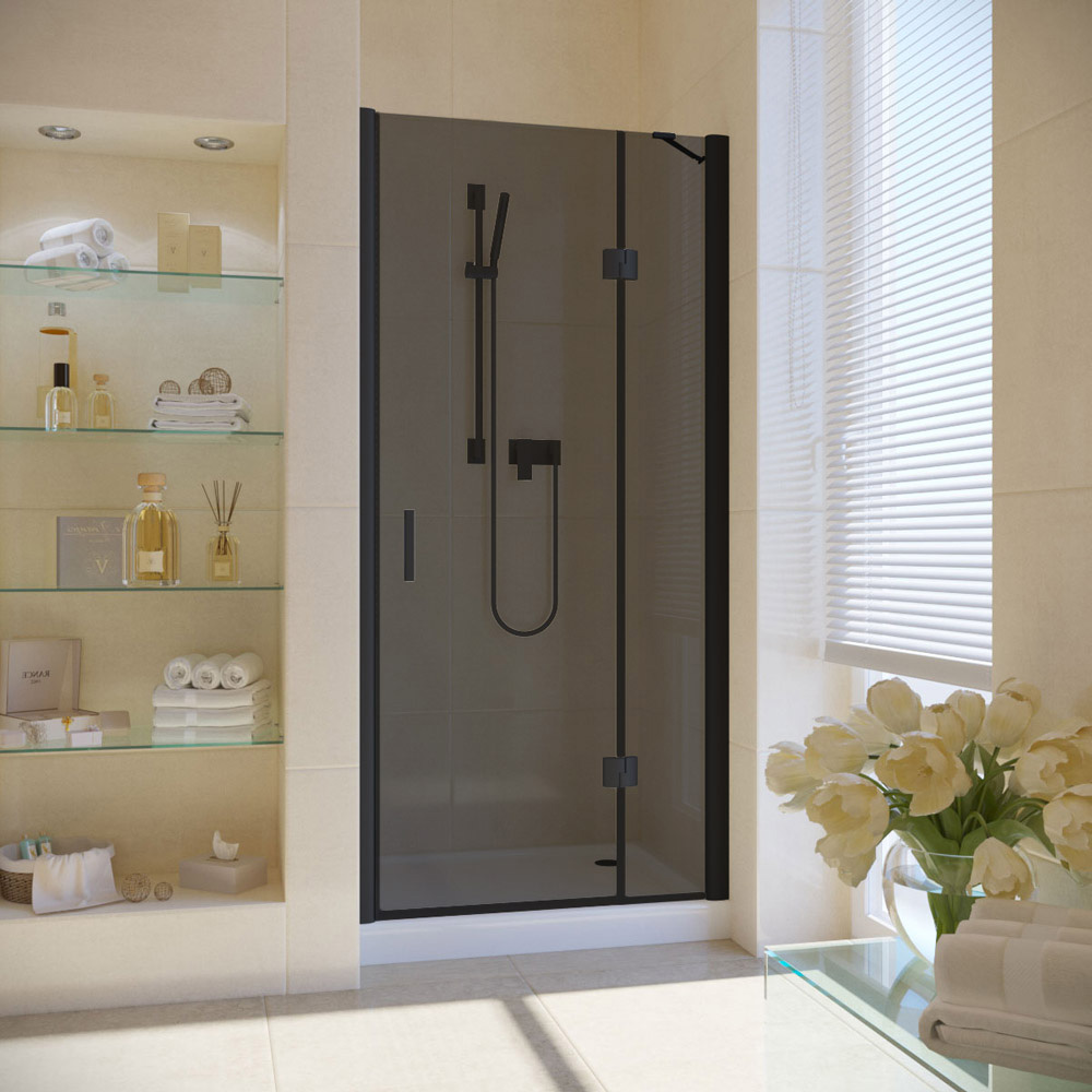 Душевая дверь в нишу Vegas Glass AFP LUX 95 02М 07 R, профиль черный матовый, стекло графит