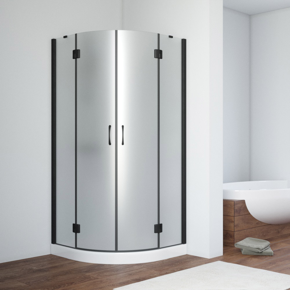 Душевой уголок Vegas Glass AFS NOVO 90 02М 10 L, профиль черный матовый, стекло сатин