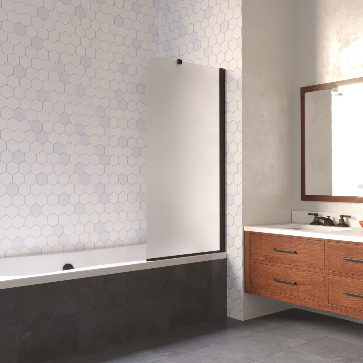 Шторка на ванну Vegas Glass EV LUX ST 76 02М 10 R, профиль черный матовый, стекло сатин