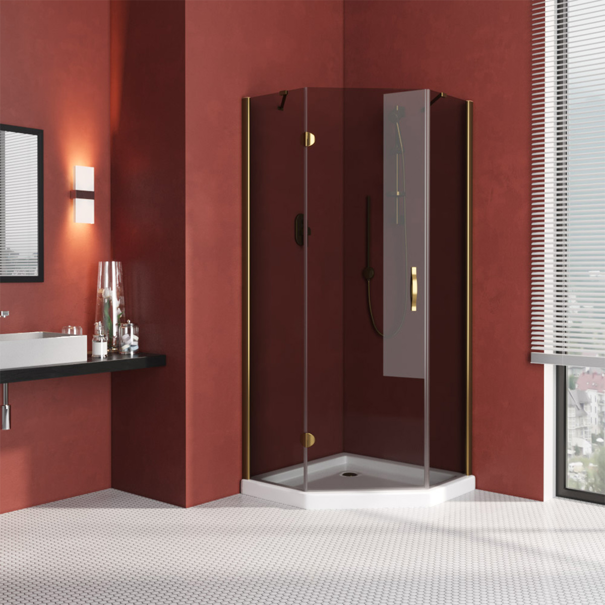 Душевой уголок Vegas Glass AFA-Pen LUX 120 05 07 L, профиль бронза, стекло графит