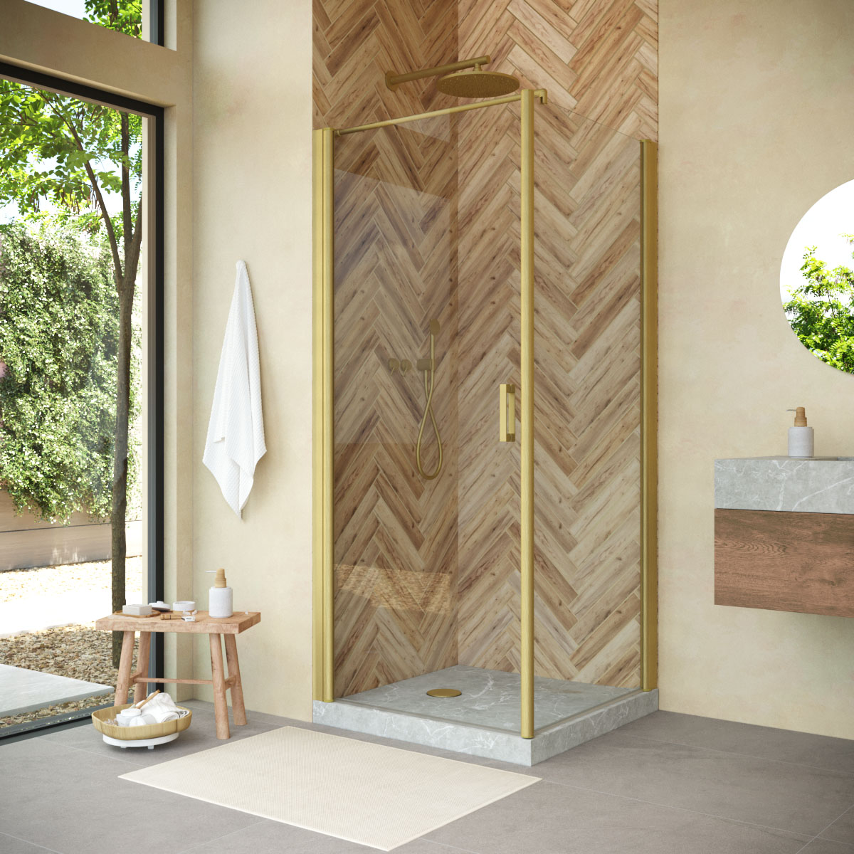 Душевой уголок Vegas Glass EP-FIS NOVO 90*120 03 01 L, профиль золото матовое, стекло прозрачное