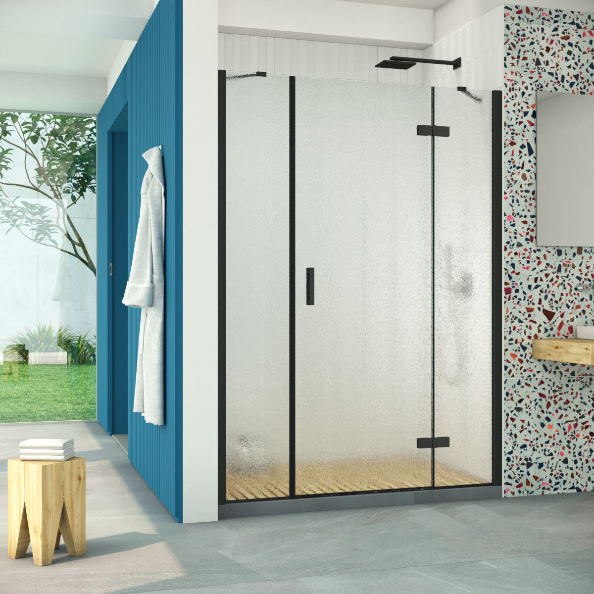 Душевая дверь в нишу Vegas Glass  AFP-F Retta 160 02М 02 R, профиль черный матовый, стекло шиншилла