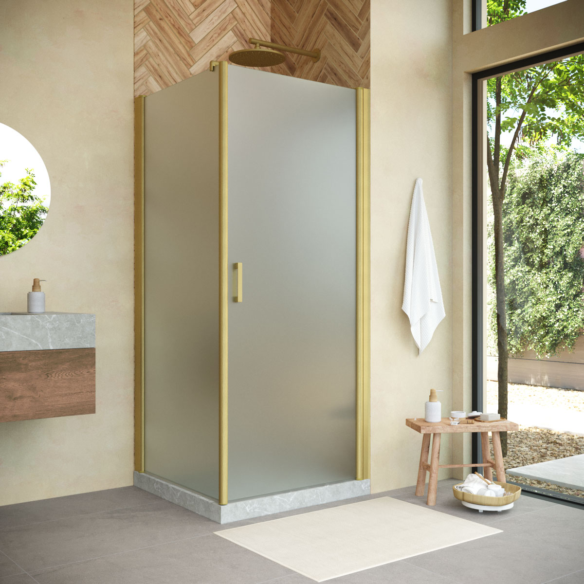 Душевой уголок Vegas Glass EP-FIS NOVO h2000 90*100 03 10 R, профиль золото матовое, стекло сатин
