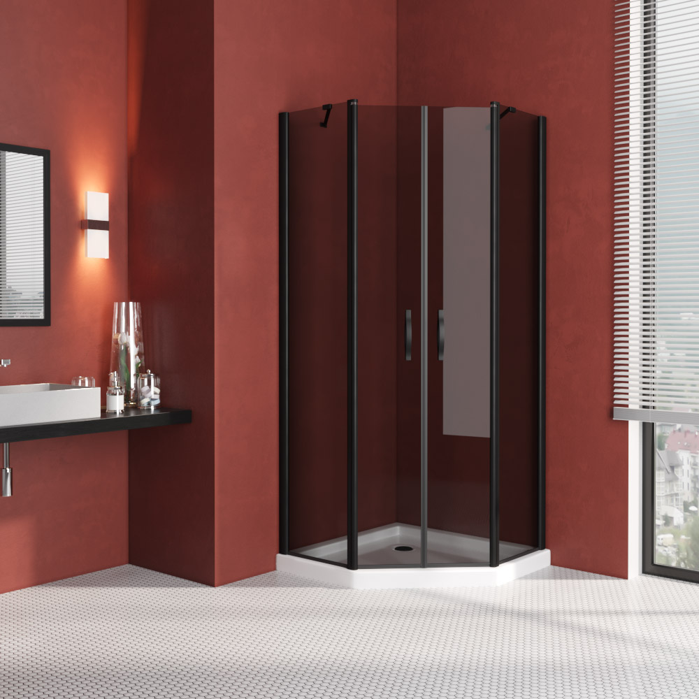 Душевой уголок Vegas Glass EFA-Pen LUX 100 02М 07, профиль черный матовый, стекло графит