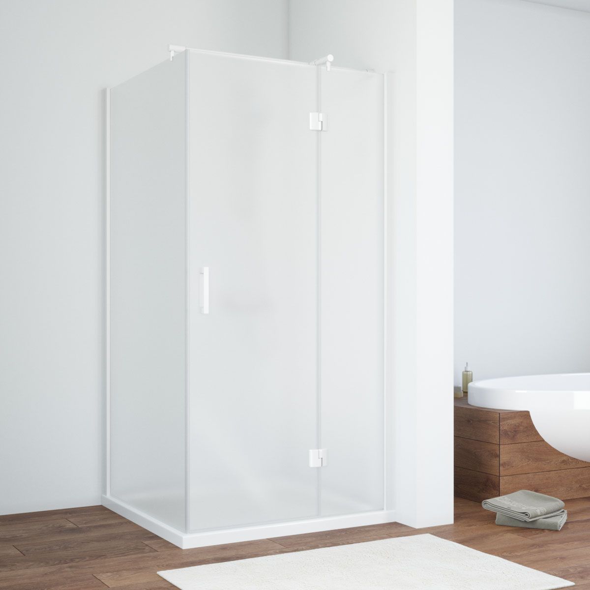 Душевой уголок Vegas Glass AFP-Fis NOVO 100*110 01 10 R профиль белый, стекло сатин