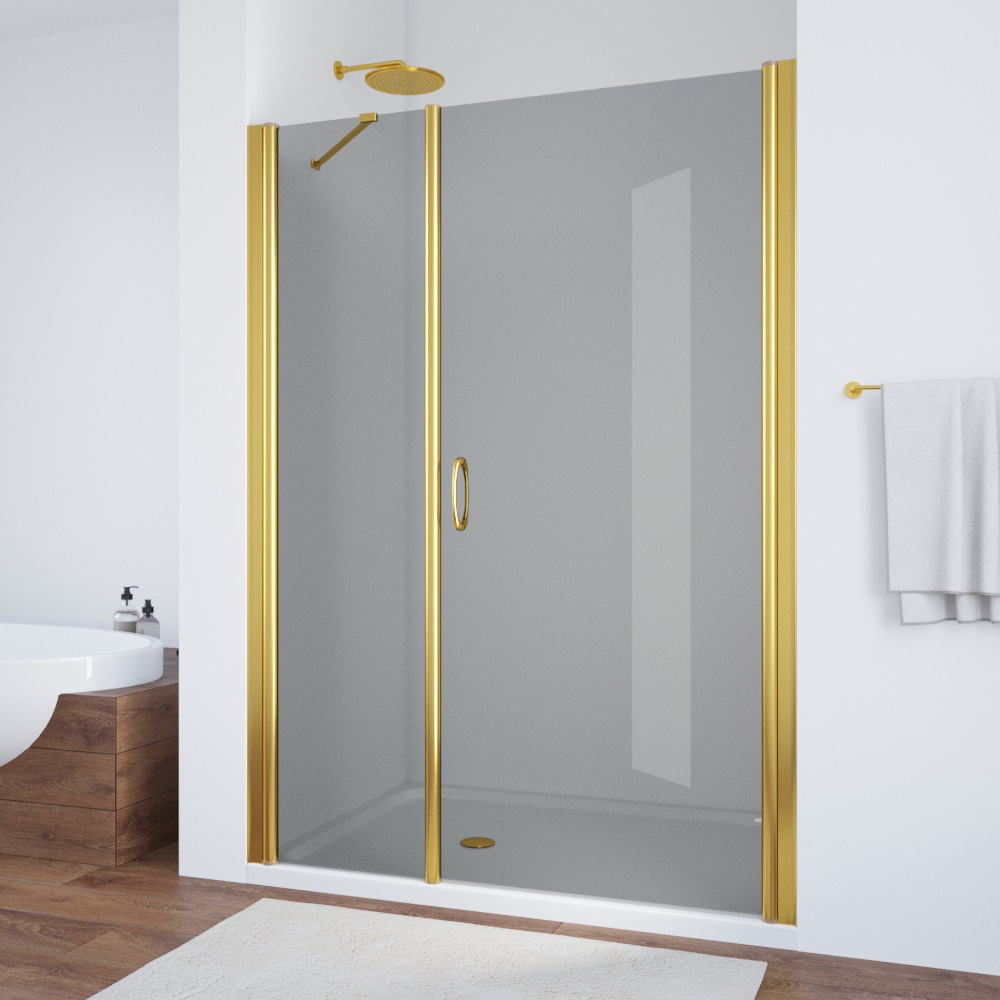 Душевая дверь в нишу Vegas Glass EP-F-2 175 09 07 R, профиль золото глянцевое, стекло графит