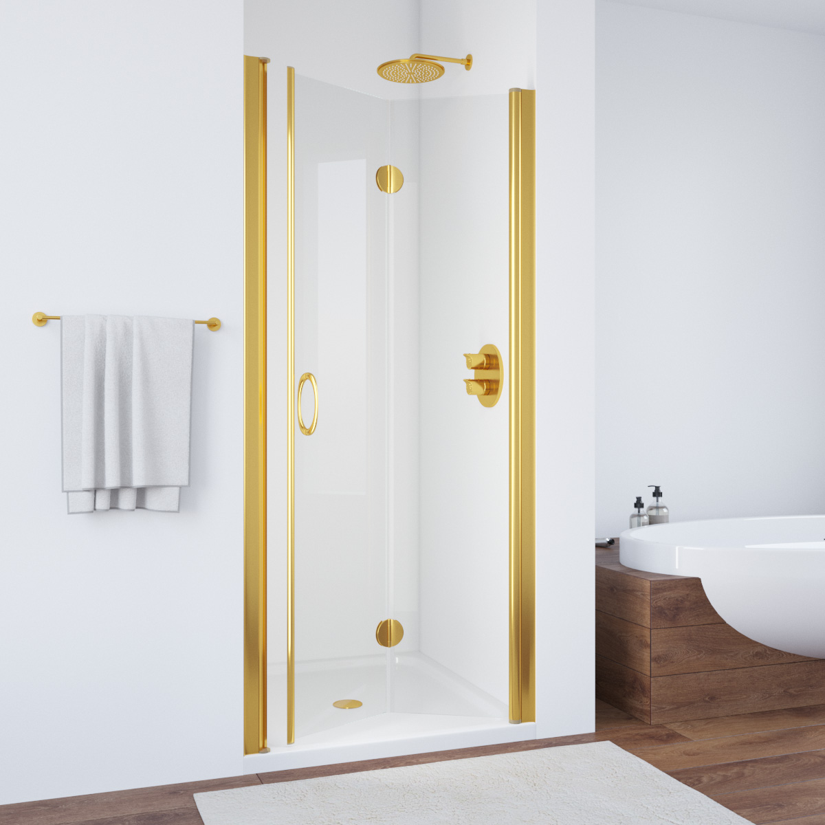 Душевая дверь в нишу Vegas Glass GPS 80 09 01, профиль золото глянцевое, стекло прозрачное