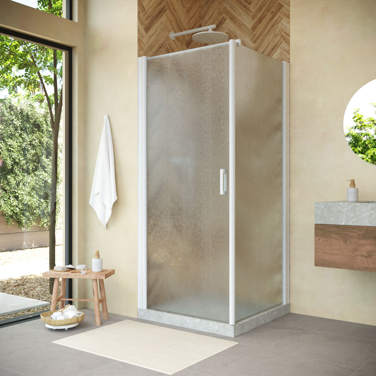 Душевой уголок Vegas Glass EP-FIS NOVO h2000 90 01 02 L, профиль белый, стекло шиншилла