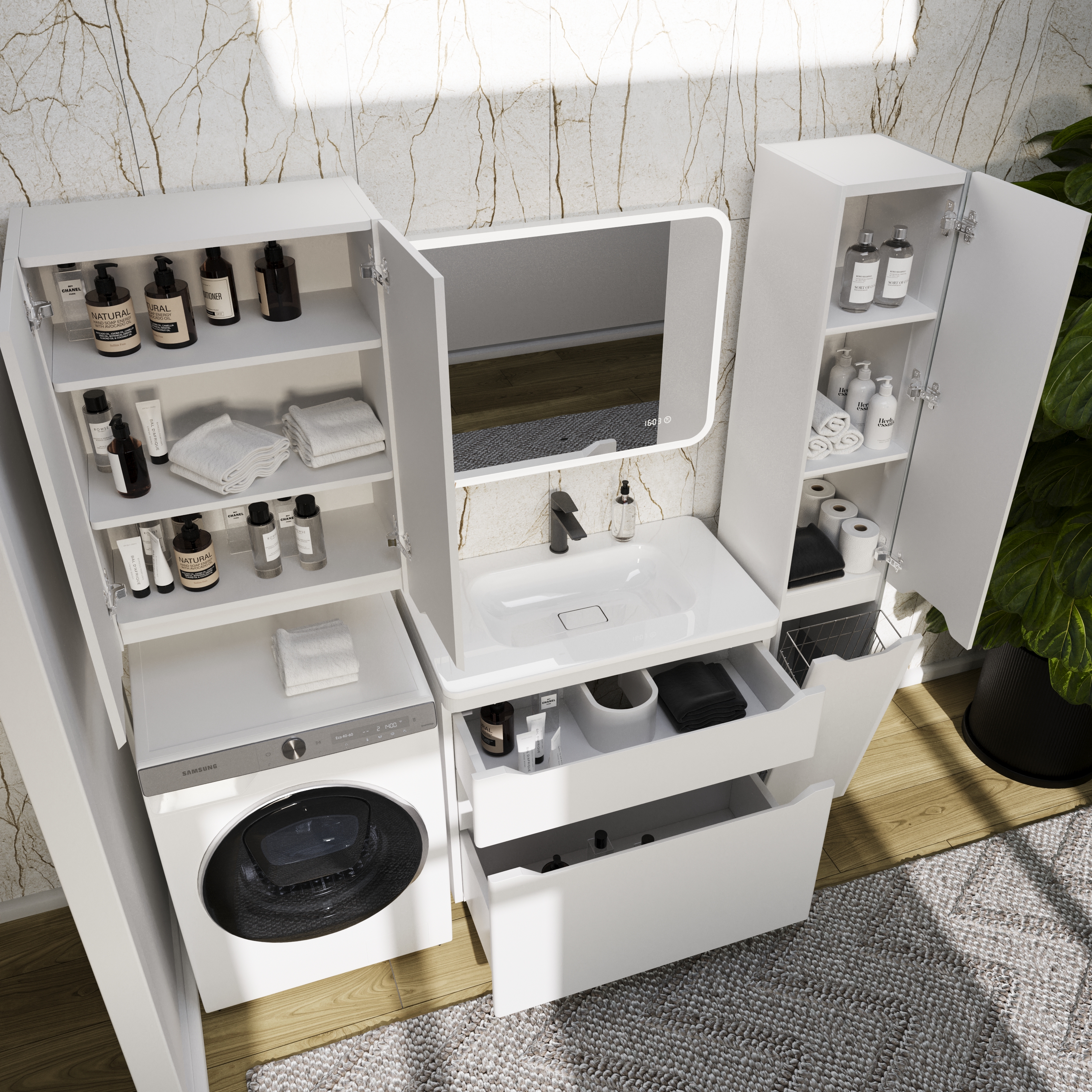 Тумба с раковиной Style Line Марелла 80 2 ящика Люкс антискрейтч белая матовый, Plus напольная