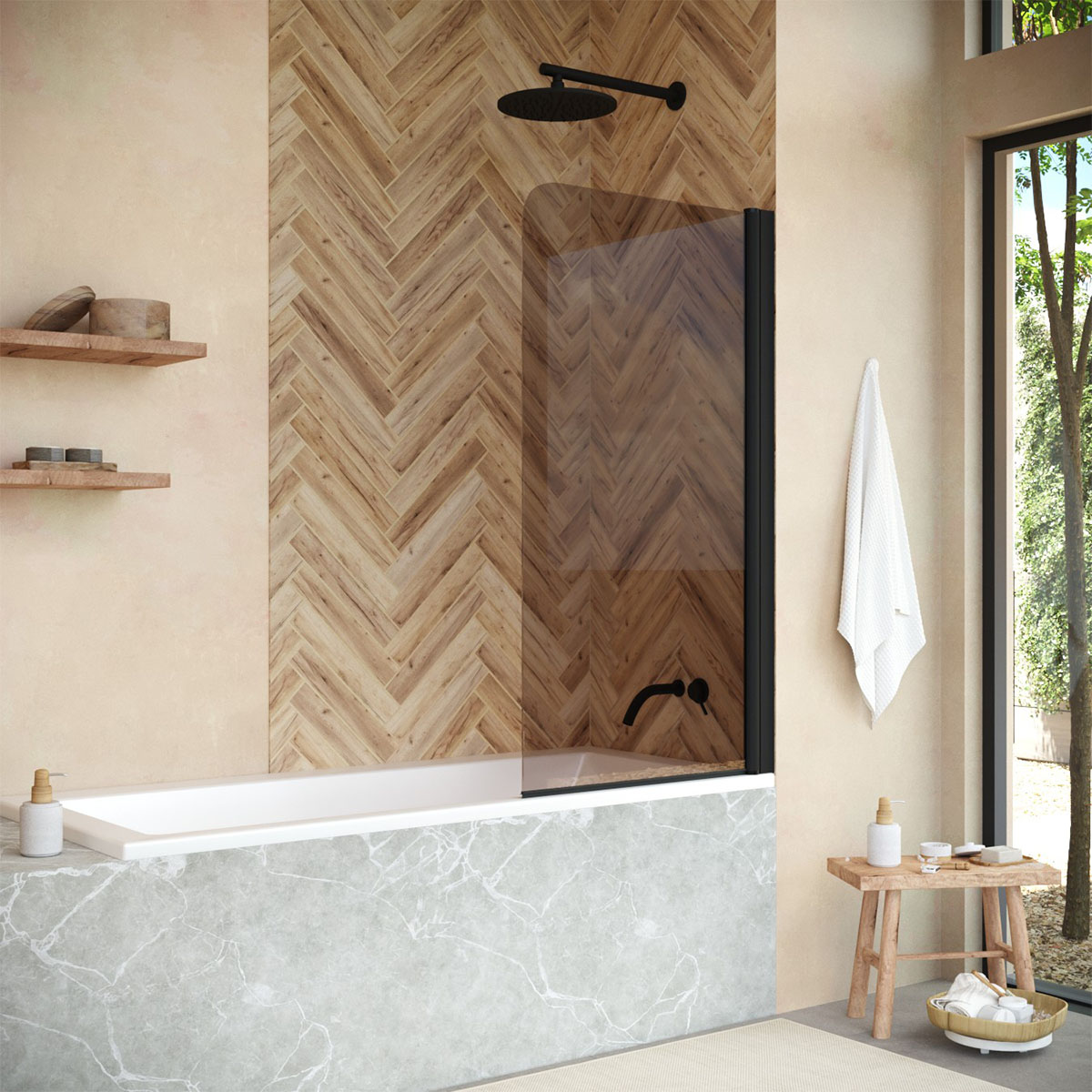 Шторка на ванну Vegas Glass  EV NOVO 70 02М 05, профиль черный матовый, стекло бронза