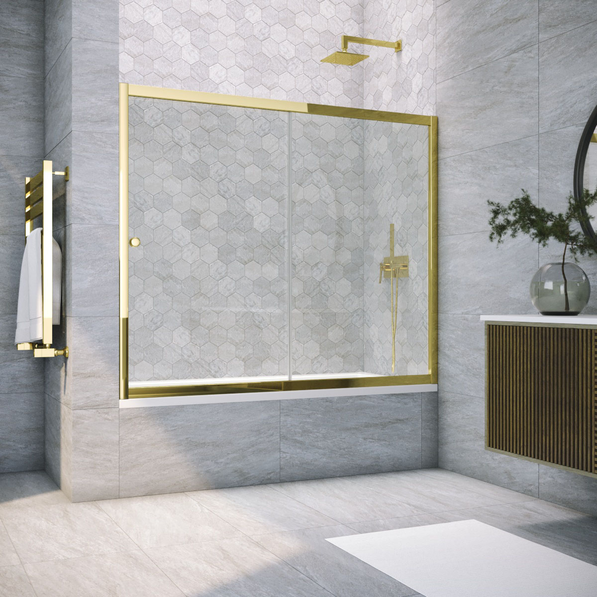 Шторка на ванну Vegas Glass ZV TUR NOVO 190 09 crystalvision, профиль золото глянцевое, стекло crystalvision