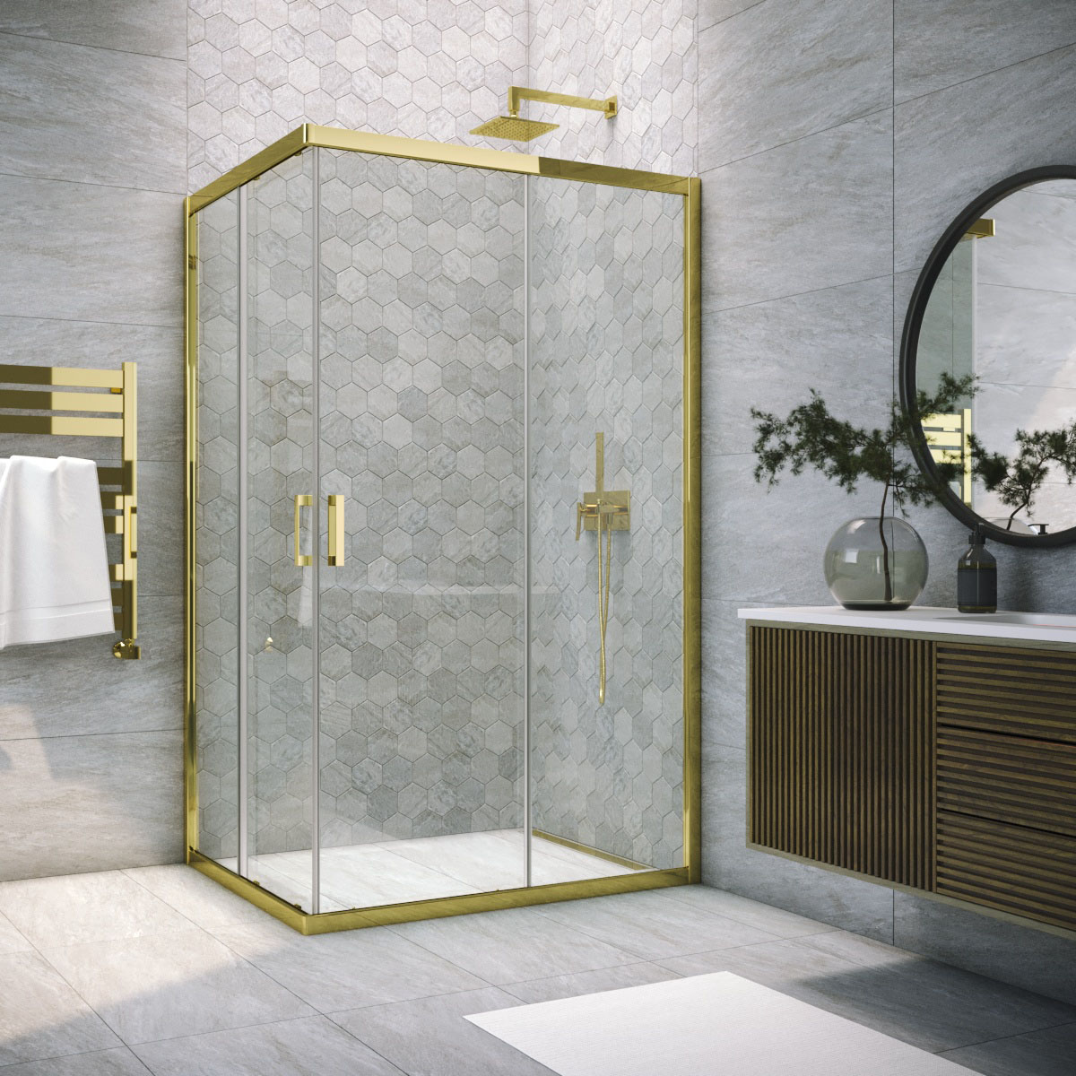 Душевой уголок Vegas Glass ZA-F TUR NOVO 120*85 09 01, профиль золото глянцевое, стекло прозрачное