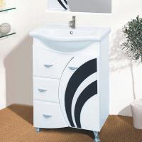 Тумба с раковиной Misty Каролина 60 3 ящика R черное стекло, напольная