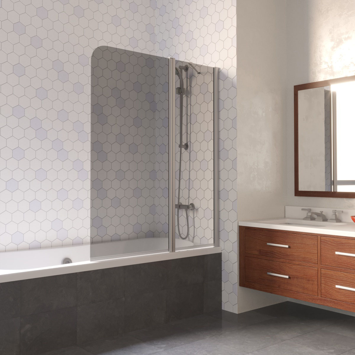 Шторка на ванну Vegas Glass E2V LUX ST 125 07 07 R, профиль матовый хром, стекло графит