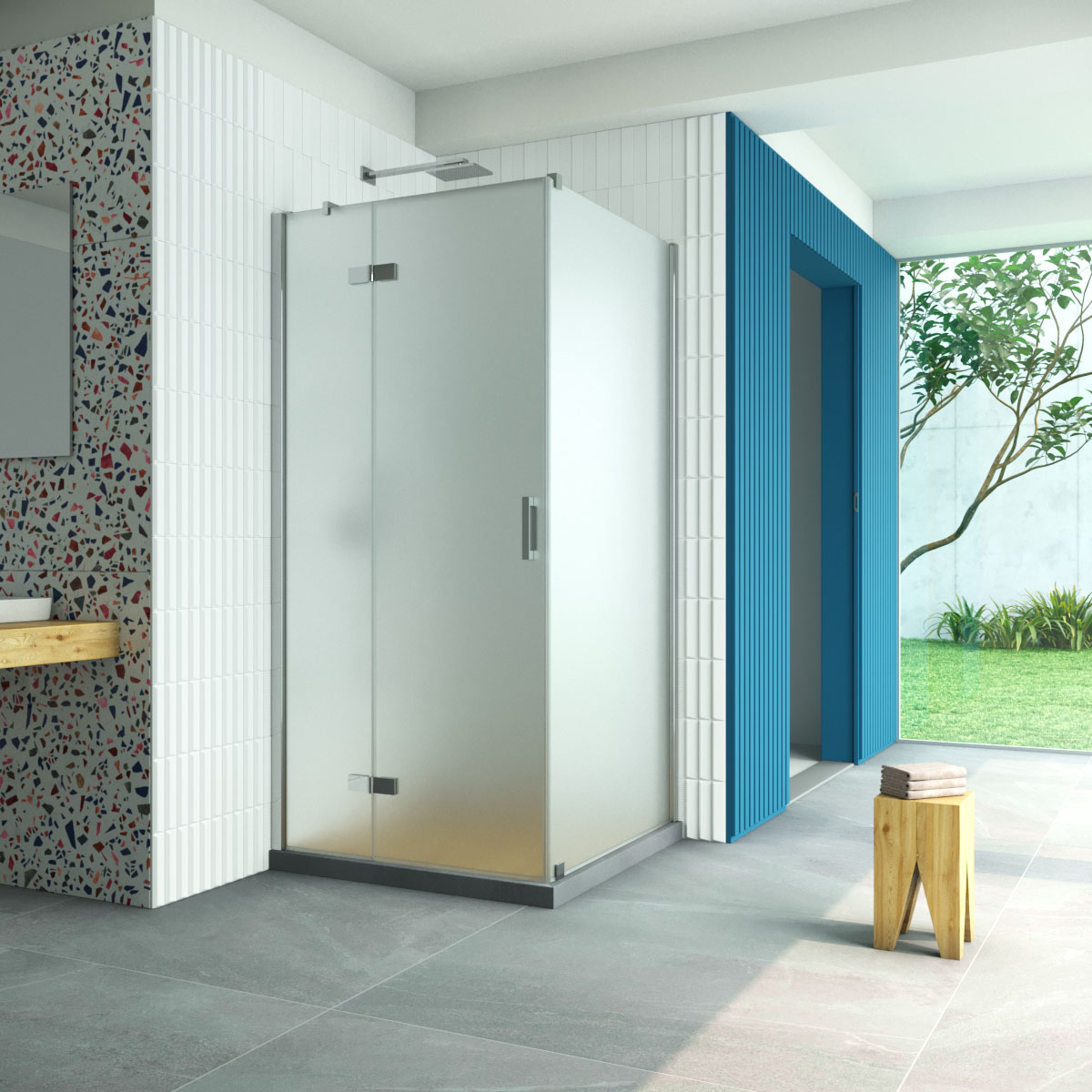 Душевой уголок Vegas Glass AFP-Fis Retta 100 08 10 L, профиль глянцевый хром стекло сатин