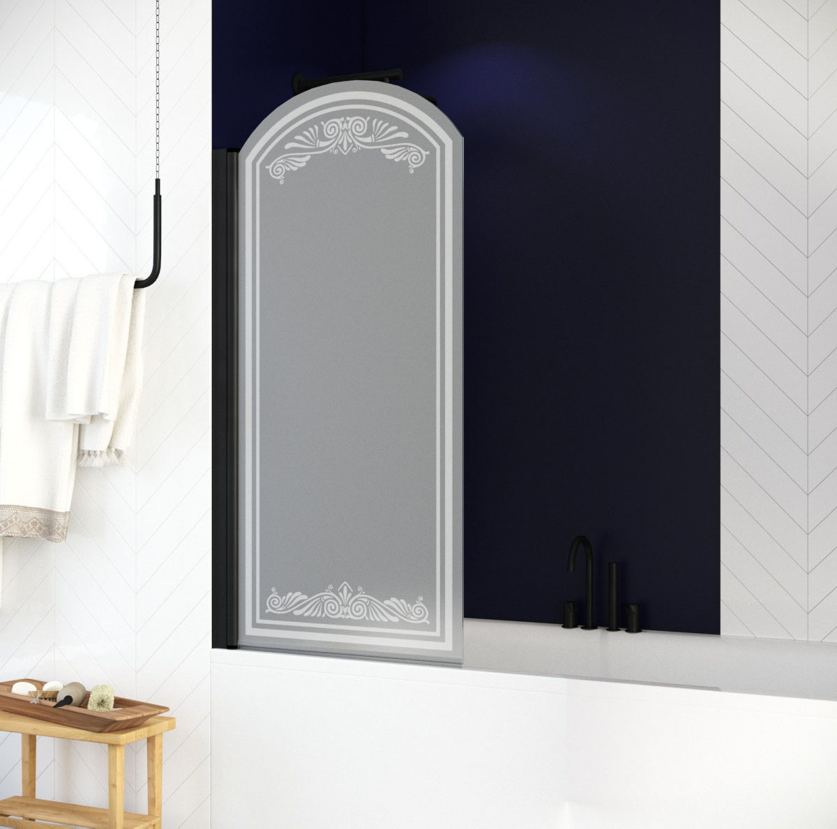 Шторка на ванну Vegas Glass EV ARC 76 02М В10+В10 L, профиль черный матовый, стекло сатин