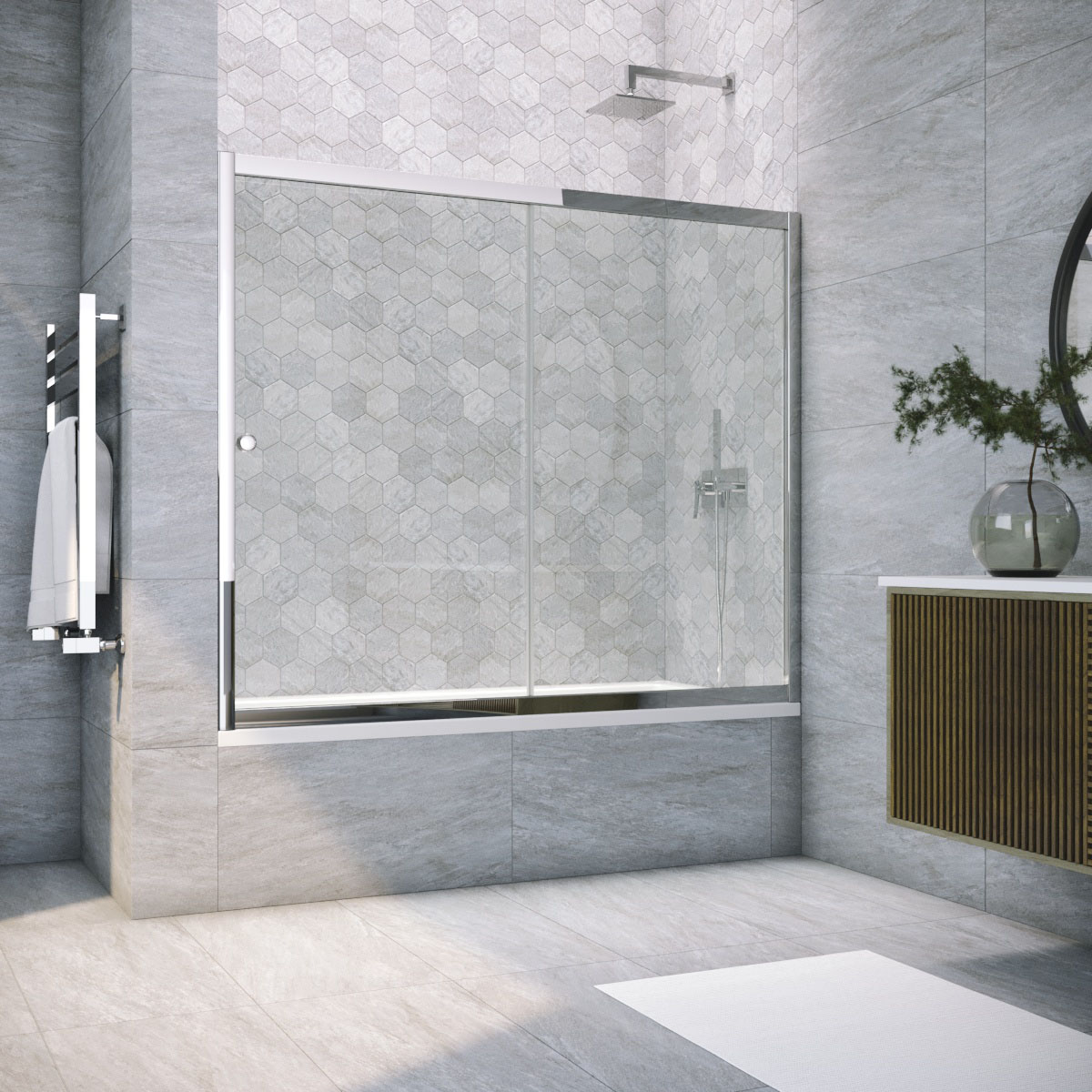 Шторка на ванну Vegas Glass ZV TUR NOVO 190 08 01, профиль глянцевый хром, стекло прозрачное