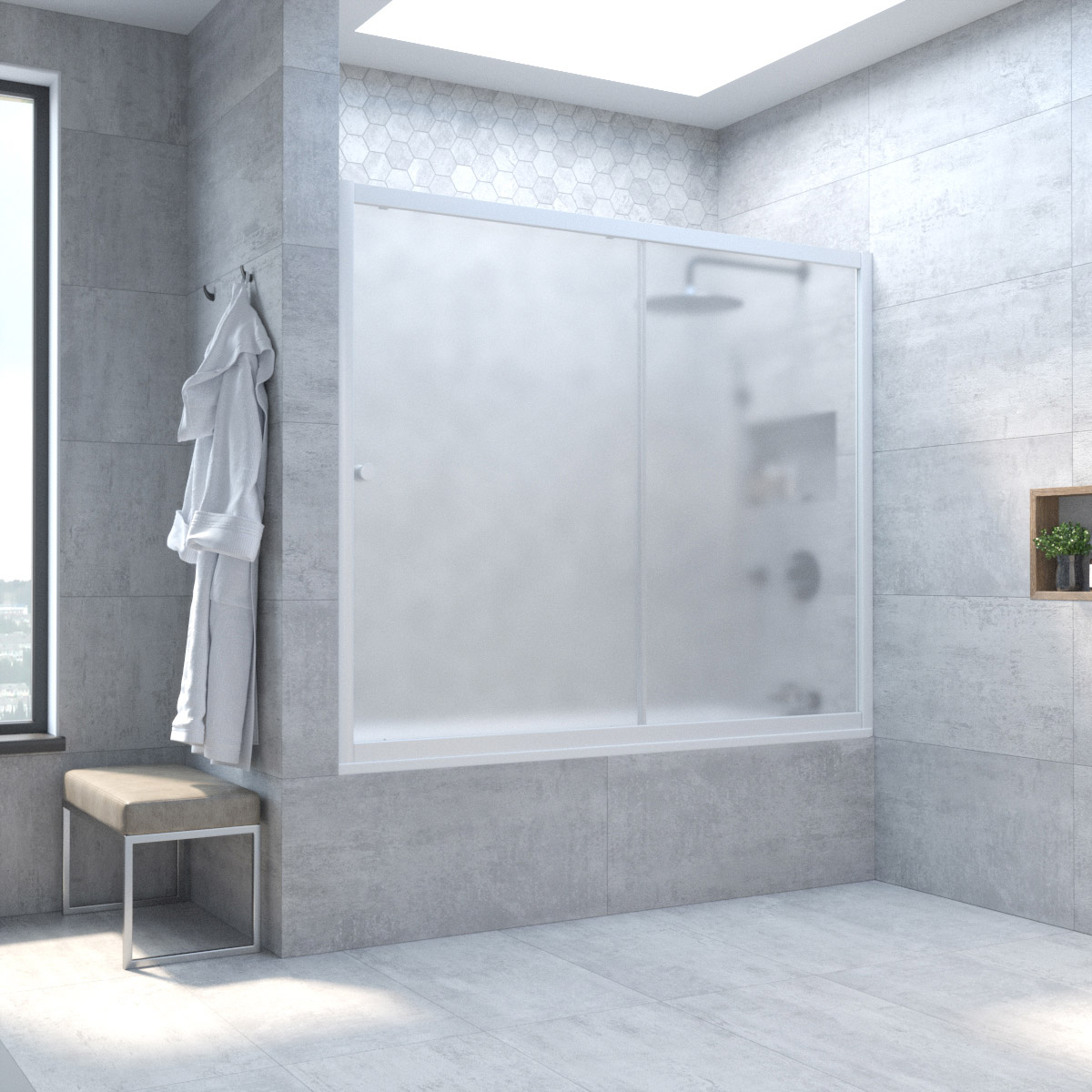 Шторка на ванну Vegas Glass ZV NOVO 190 01 10, профиль белый, стекло сатин