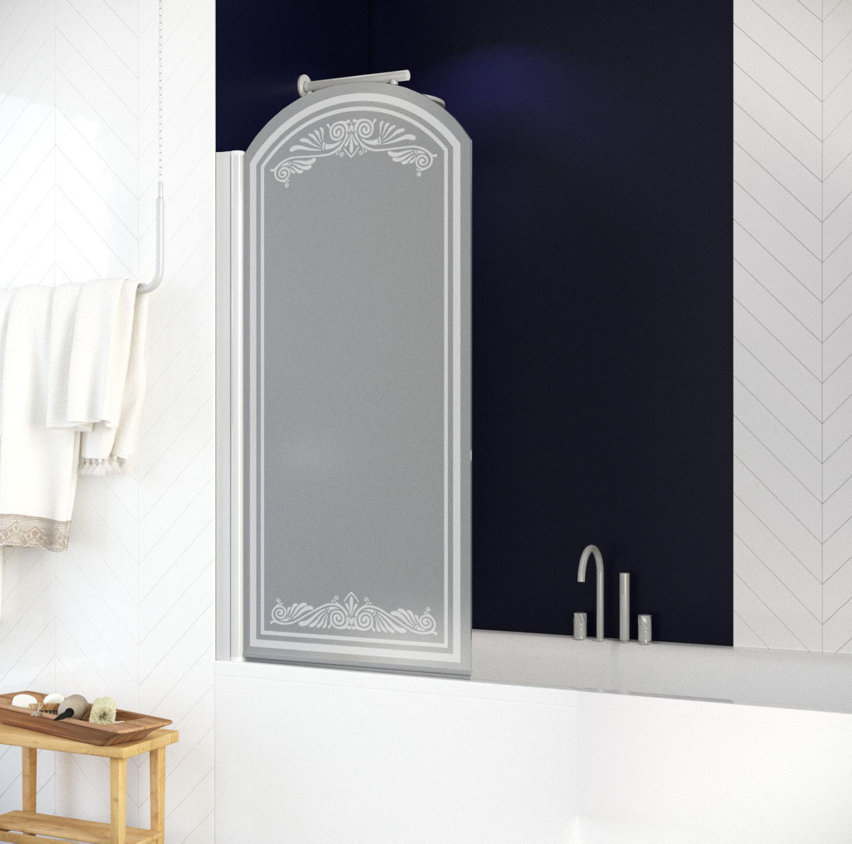 Шторка на ванну Vegas Glass EV ARC 76 01 В10+В10 L, профиль белый, стекло сатин