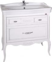 Тумба с раковиной ASB-Woodline Модерн 85 белая, патина серебро