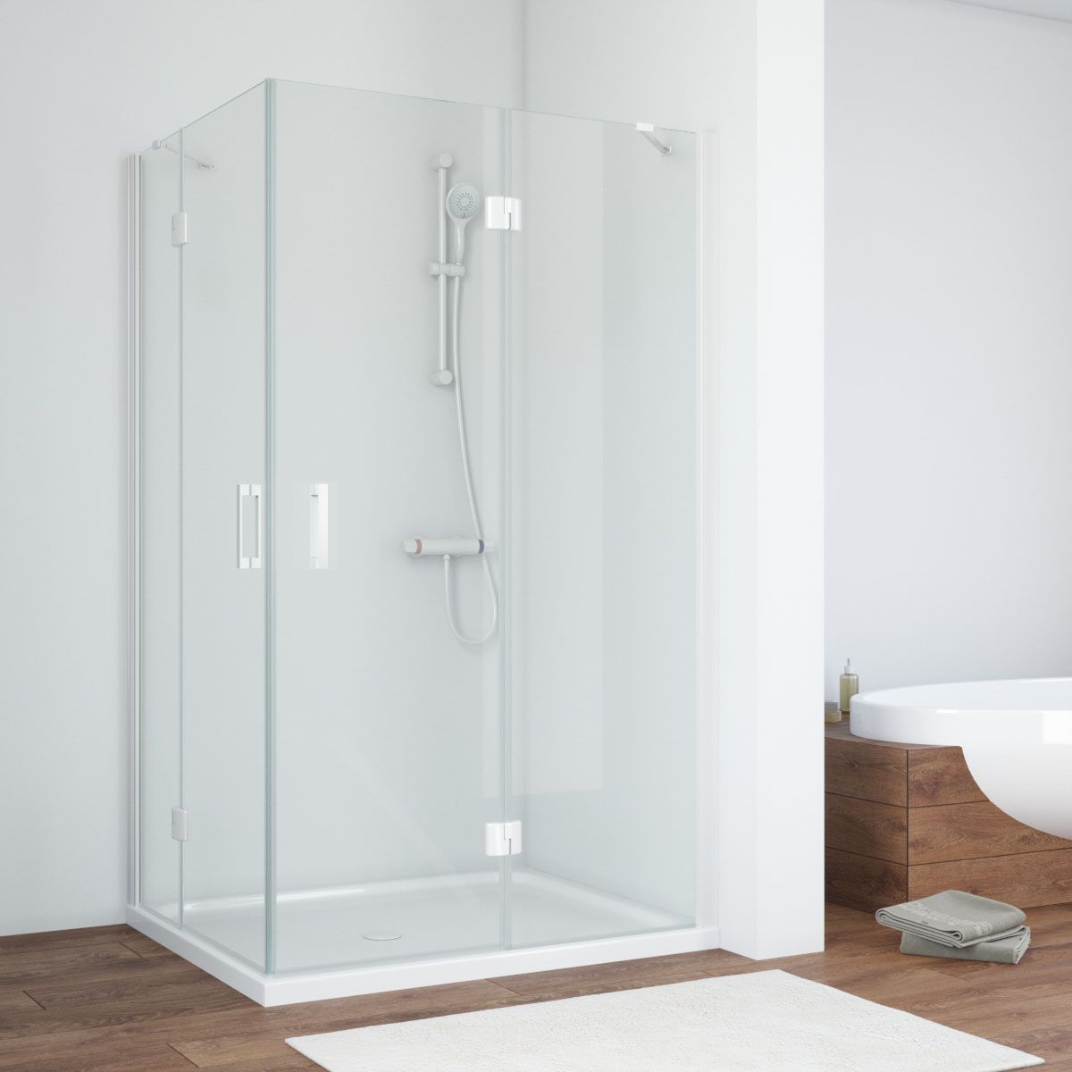 Душевой уголок Vegas Glass AFA-F NOVO 90*80 01 crystalvision R профиль белый, стекло crystalvision