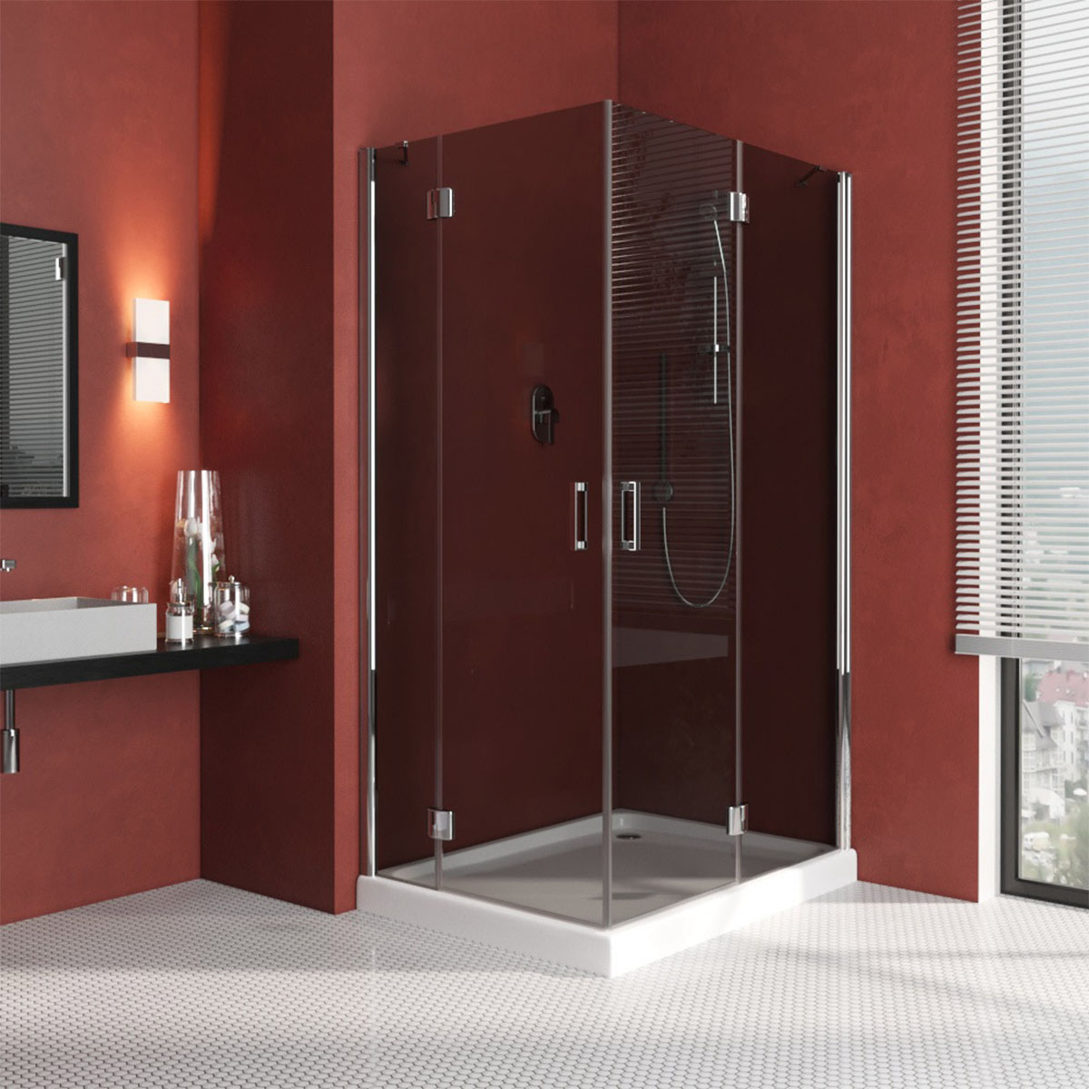 Душевой уголок Vegas Glass AFA-F LUX 100*90 08 07 R, профиль глянцевый хром, стекло графит