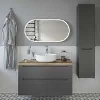Мебель для ванной Stworki Берген 100 серая со светлой столешницей, раковина Moon 1
