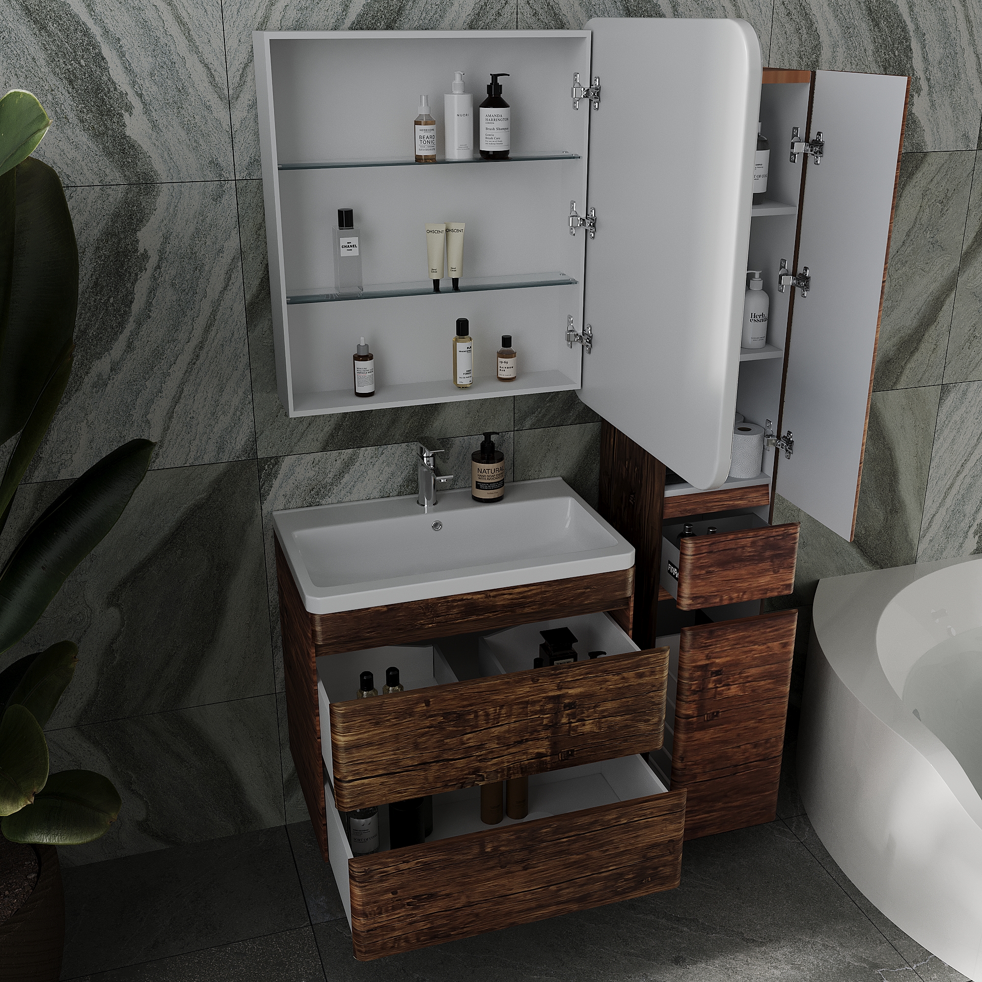 Тумба с раковиной Style Line Атлантика 70 Люкс старое дерево, Plus подвесная