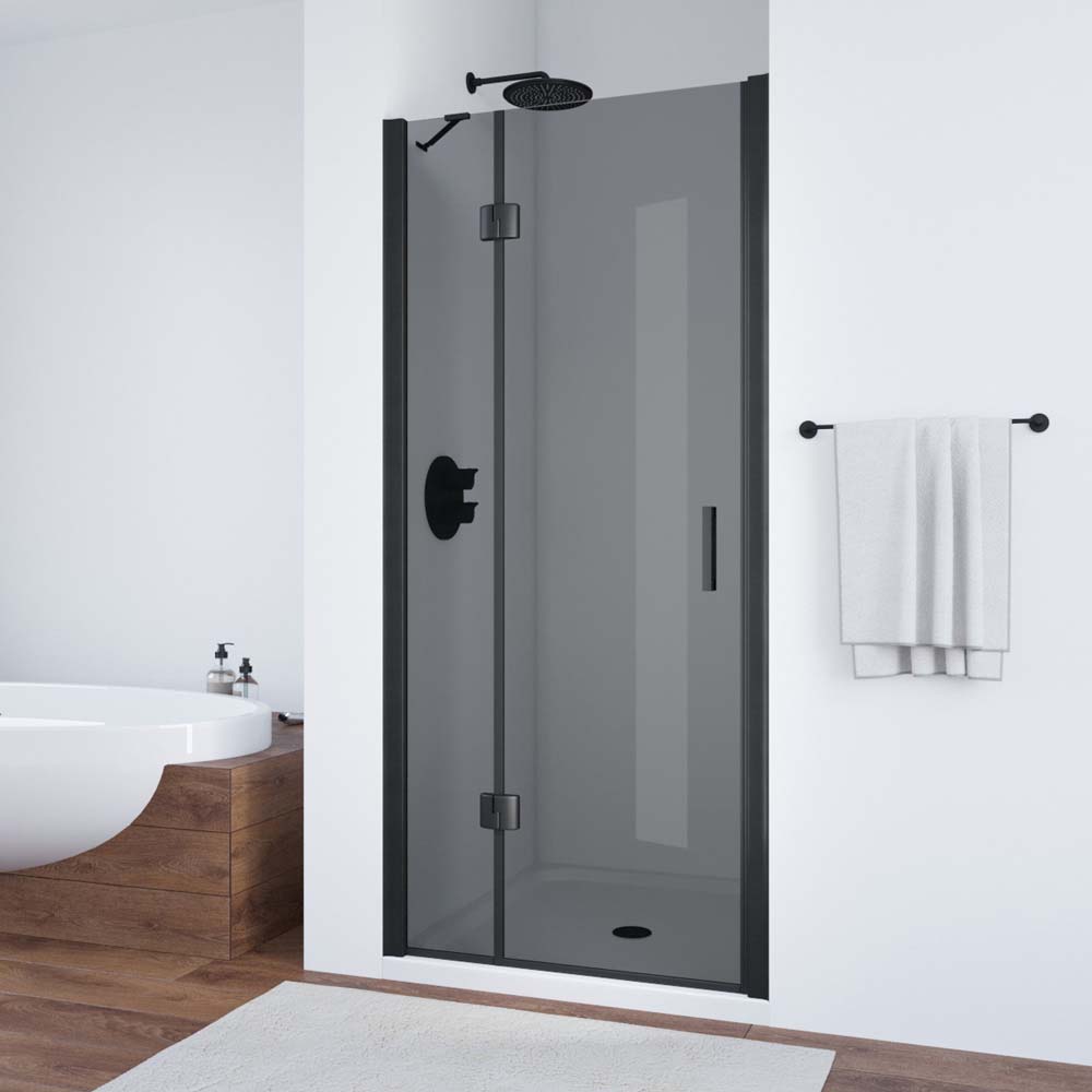 Душевая дверь в нишу Vegas Glass AFP NOVO 95 02М 07 L, профиль черный матовый, стекло графит