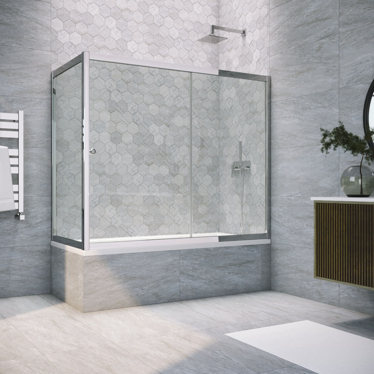 Шторка на ванну Vegas Glass ZV+ZVF TUR NOVO 190*70 08 01, профиль глянцевый хром, стекло прозрачное