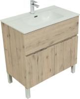 Тумба с раковиной Aquanet Алвита new 80 напольная, дуб веллингтон белый, с дверками и ящиком