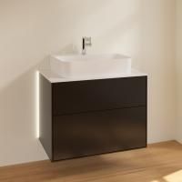 Тумба с раковиной Villeroy & Boch Finion 80 black matt lacquer, glass white matt, с настенным освещением