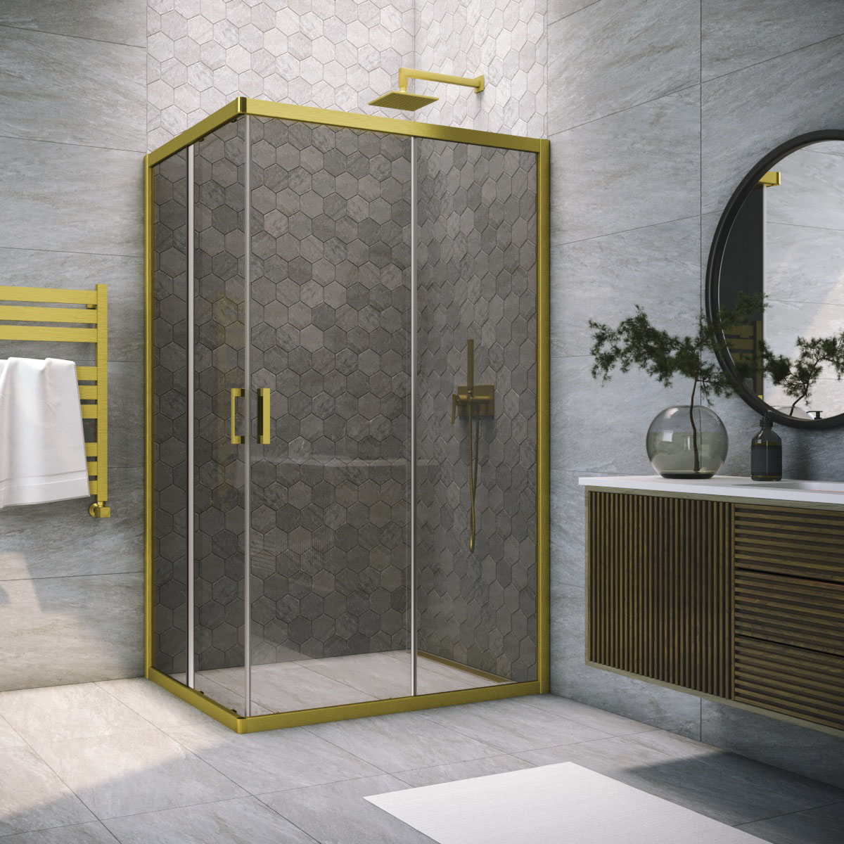 Душевой уголок Vegas Glass ZA-F NOVO 90*80 03 07, профиль золото матовое, стекло графит