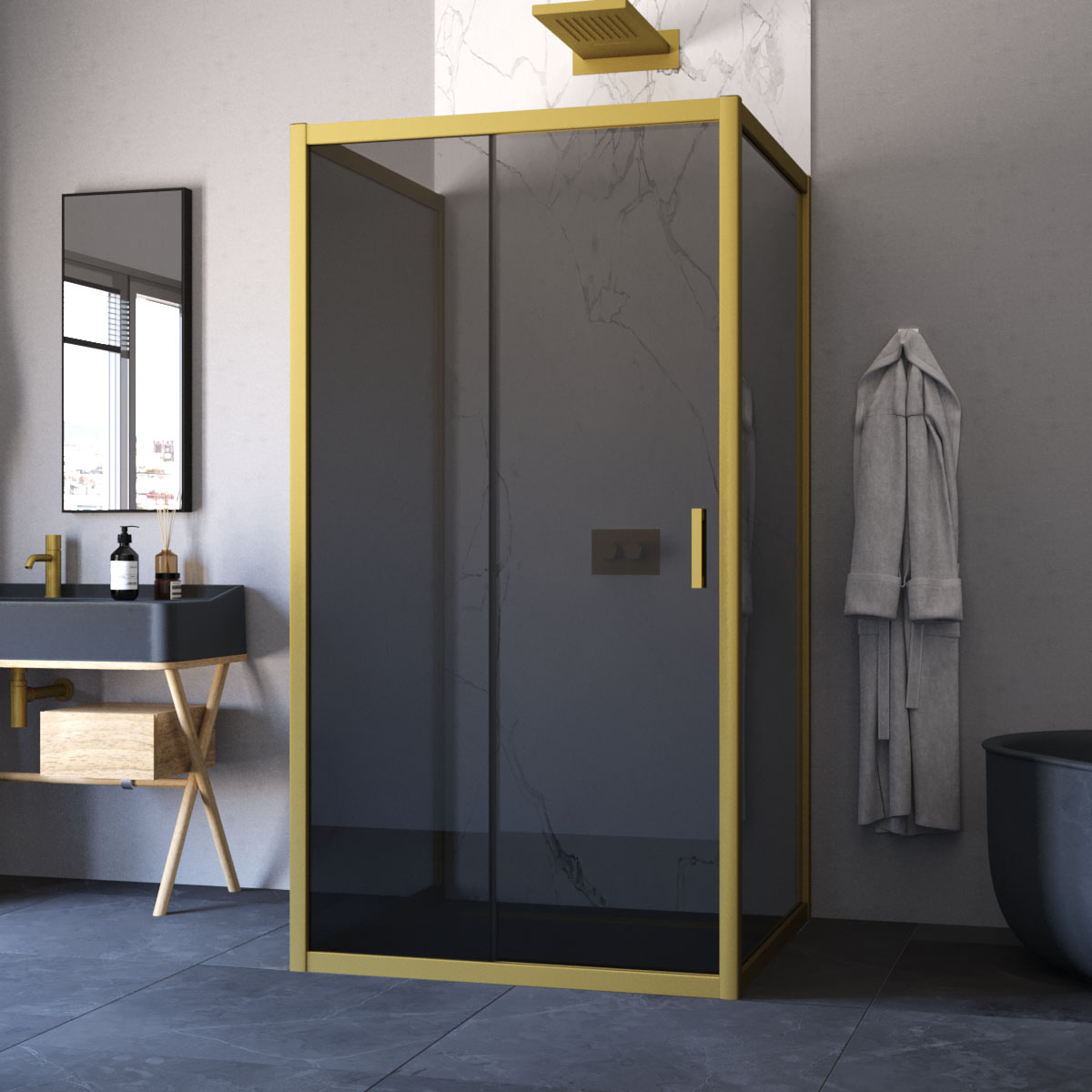 Душевой уголок Vegas Glass ZP-U NOVO h2000 120*100 03 07, профиль золото матовое, стекло графит