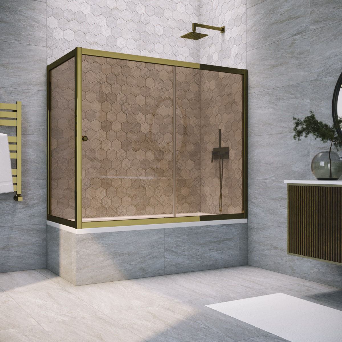 Шторка на ванну Vegas Glass ZV+ZVF TUR NOVO 190*70 05 05, профиль бронза, стекло бронза