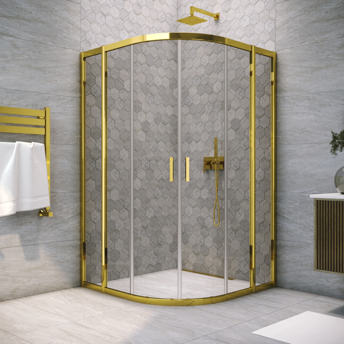 Душевой уголок Vegas Glass ZS TUR NOVO h1900 110 09 07, профиль золото глянцевое, стекло графит