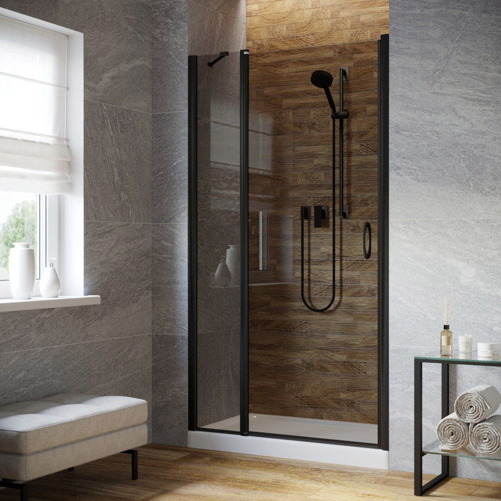 Душевая дверь в нишу Vegas Glass EP-F-1 LUX 100 02М 07 L, профиль черный матовый, стекло графит