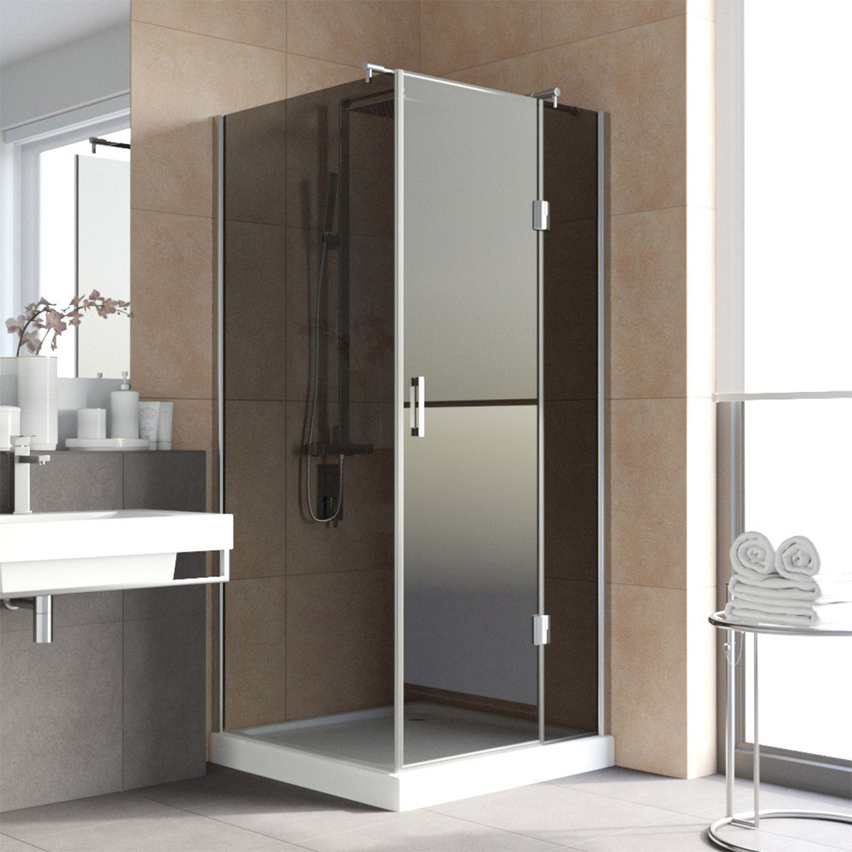 Душевой уголок Vegas Glass AFP-Fis LUX 90*110 08 07 R, профиль глянцевый хром, стекло графит