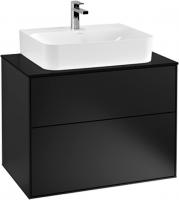 Тумба с раковиной Villeroy & Boch Finion 80 black matt lacquer, glass black matt, с настенным освещением