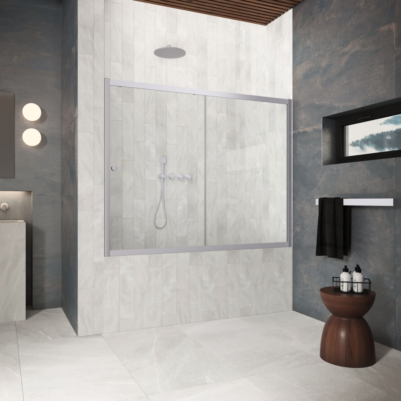 Шторка на ванну Vegas Glass  ZV Protec 170 07 01, профиль матовый хром, стекло прозрачное