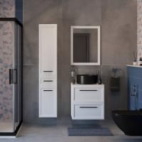 Мебель для ванной Stworki Эстерсунд 60 белая матовая, простоун беж, с раковиной Rotenburg 40 черной