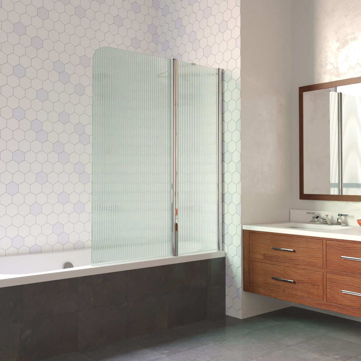 Шторка на ванну Vegas Glass  E2V LUX ST 125 08 Moru R, профиль глянцевый хром, стекло Moru