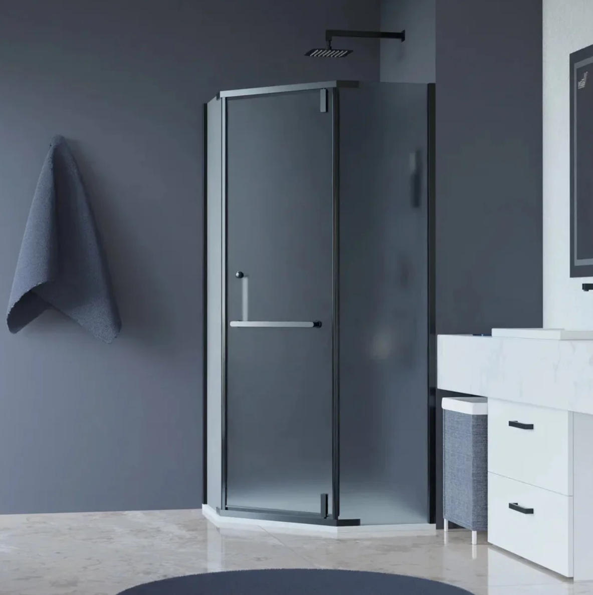 Душевой уголок RGW Hotel HO-081 90x90x195 см, профиль черный, стекло матовое