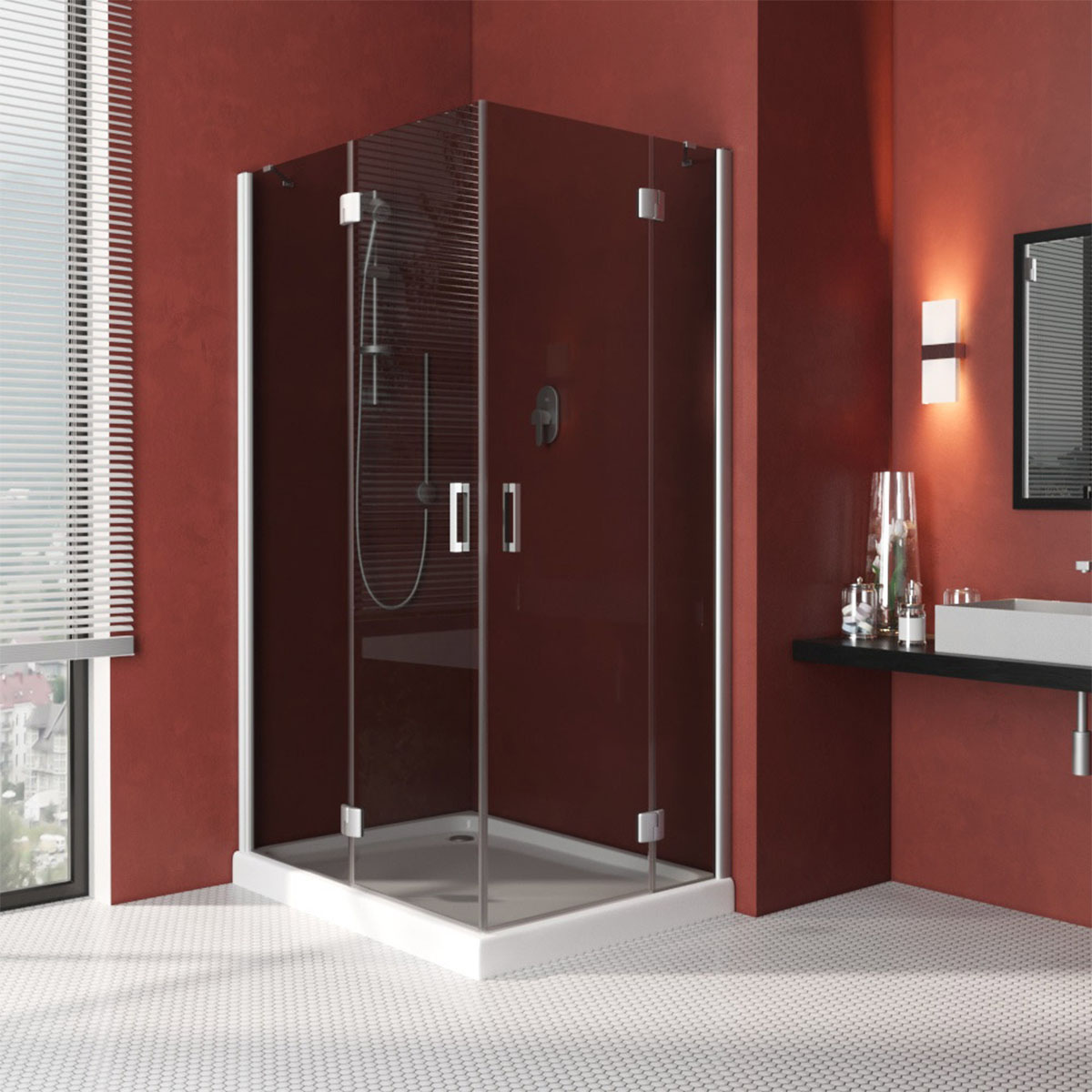 Душевой уголок Vegas Glass AFA-F LUX 110*90 07 07 L, профиль матовый хром, стекло графит