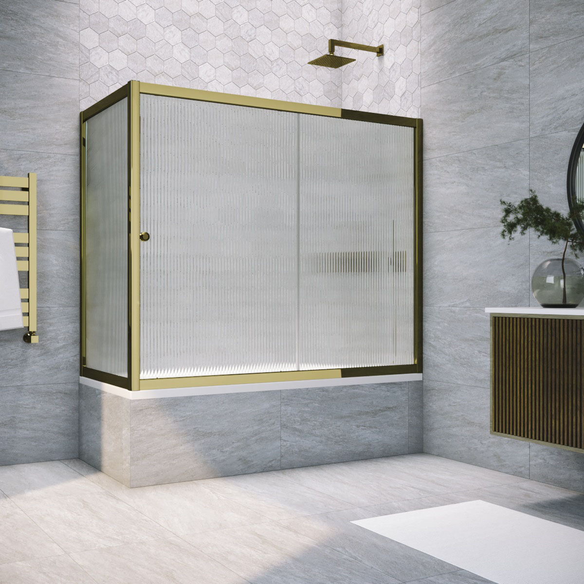 Шторка на ванну Vegas Glass  ZV+ZVF TUR NOVO 180*90 05 Moru, профиль бронза, стекло Moru