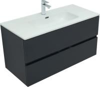Тумба с раковиной Aquanet Алвита new 100 подвесная, антрацит, с ящиками