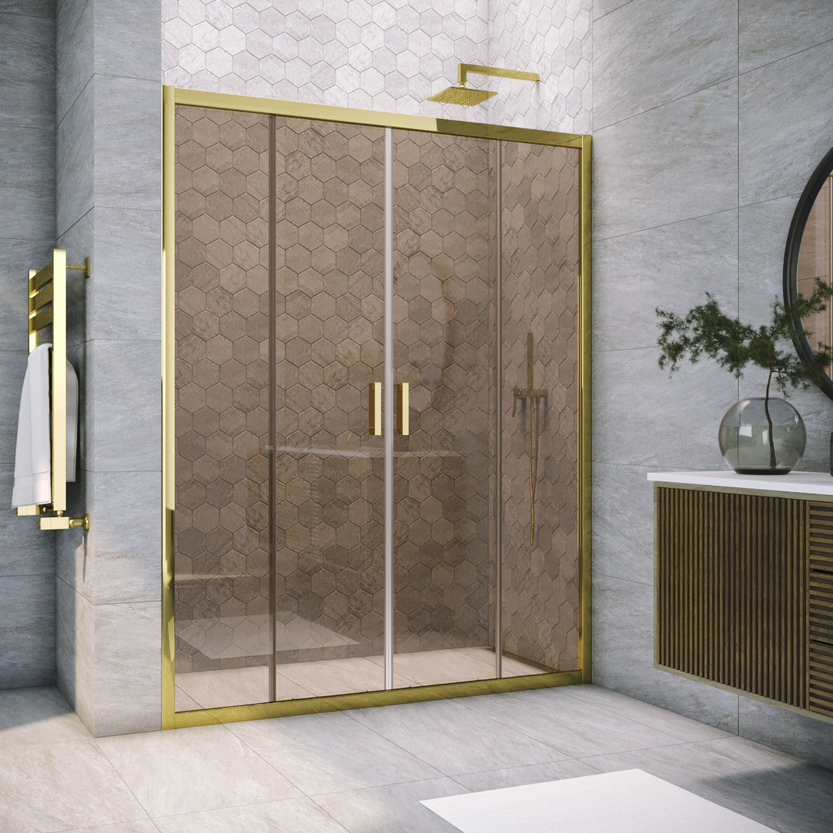 Душевая дверь в нишу Vegas Glass Z2P TUR NOVO 165 09 05, профиль золото глянцевое, стекло бронза