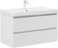 Тумба с раковиной Aquanet Вега 90 2 ящика, белый глянец