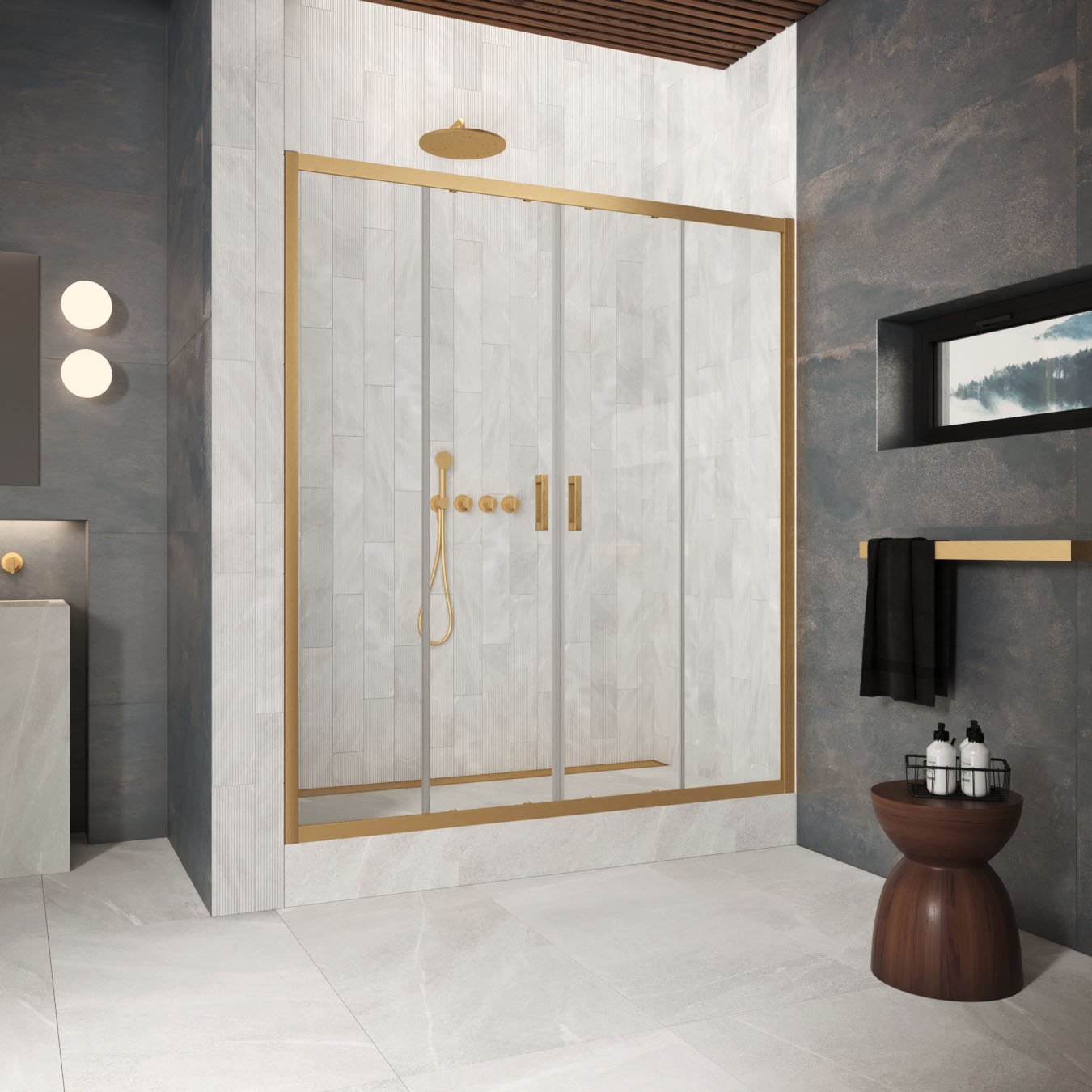 Душевая дверь в нишу Vegas Glass  Z2P Protec 165 03 01, профиль золото матовое, стекло прозрачное